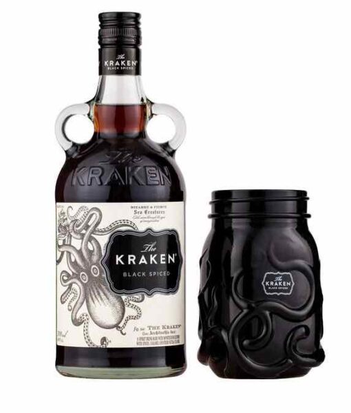 Kraken Black Spiced Rum 07l 40 GB pohar